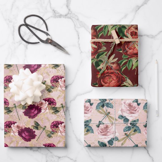 De Roos en Dragonfly serie (Design 2) Inpakpapier Vel (Voorkant)