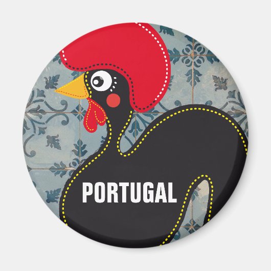 De Rooster van Portugal en Portugese Mozaïeken Magneet (Voorkant)