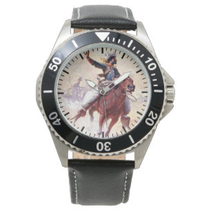 De Roping 1914 Range Cowboy William R Leigh Horloge