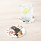 De roud Rooster Zandsteen Onderzetter (Zijkant)