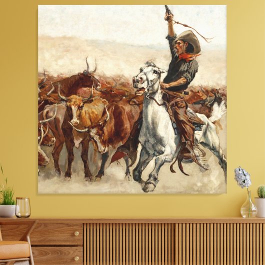 De Roundup Westerne kunst van Frederic Remington Canvas Afdruk (Insitu (Woonkamer))