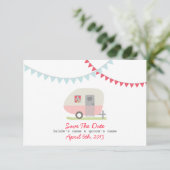 De roze Aanhangwagen van de Retro & Wedding sparen Save The Date (Staand voorkant)