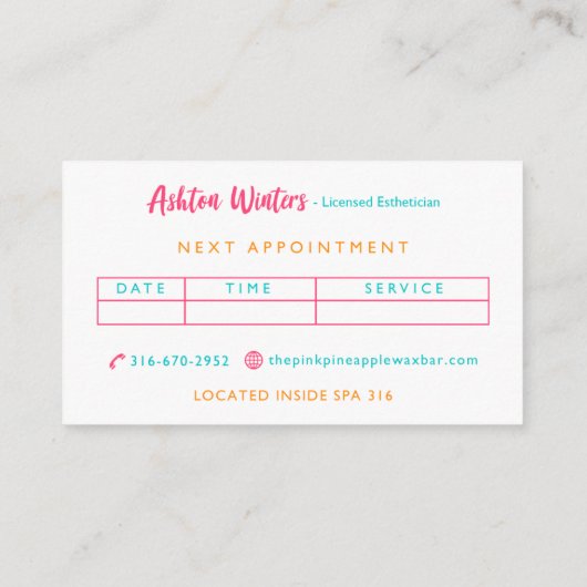 De roze ananas visitekaartje (Achterkant)