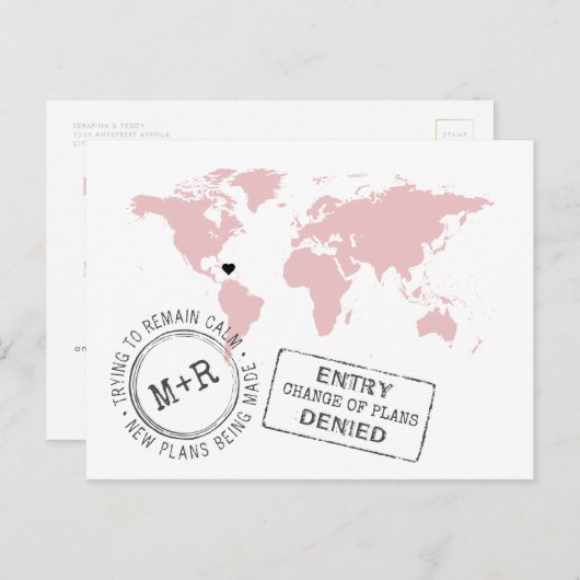 De roze Bestemmingsweddenschap verandert de Datum  Aankondigingskaart (Voorkant / Achterkant)