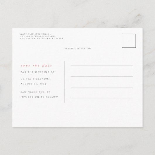 De Roze Bloemen sparen de Datum Aankondigingskaart (Achterkant)