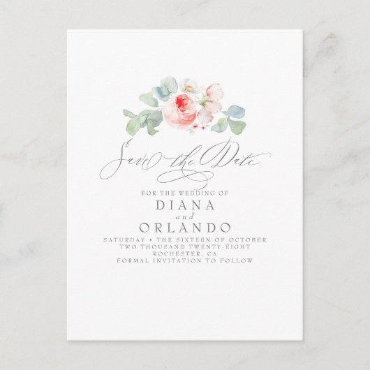 De Roze Bloemen sparen de Datum Aankondigingskaart (Voorkant)