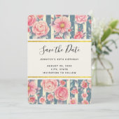 De roze Bloemen van de Waterverf op Stripes sparen Save The Date (Staand voorkant)
