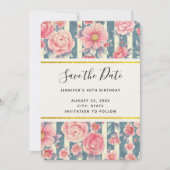 De roze Bloemen van de Waterverf op Stripes sparen Save The Date (Voorkant)