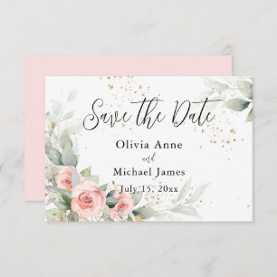 De roze Blush Waterverf Rozen sparen de Datum Save The Date