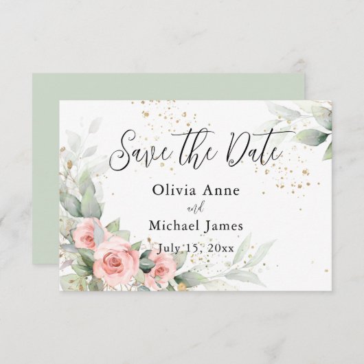 De roze Blush Waterverf Rozen sparen de Datum Save The Date (Voorkant / Achterkant)