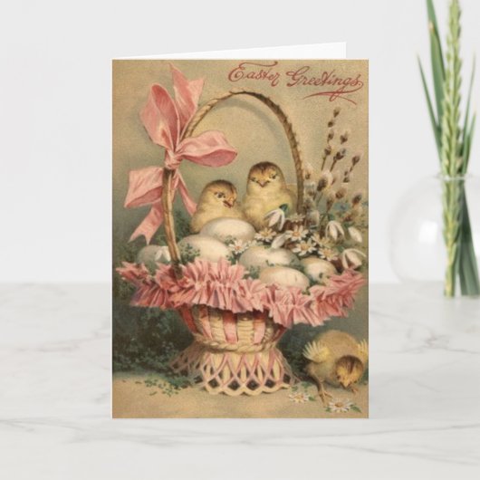 De Roze Boog van het Kuiken van het Ei van de Mand Feestdagen Kaart (Voorkant)