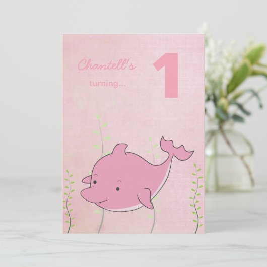 De roze Dolfijn onder de Verjaardag van het Zee Kaart (Staand voorkant)