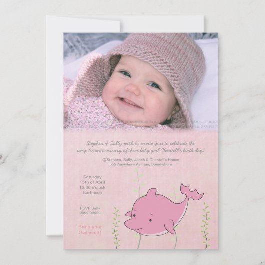 De roze Dolfijn onder de Verjaardag van het Zee Kaart (Achterkant)