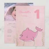 De roze Dolfijn onder de Verjaardag van het Zee Kaart (Voorkant / Achterkant)