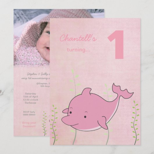 De roze Dolfijn onder de Verjaardag van het Zee Kaart (Voorkant / Achterkant)