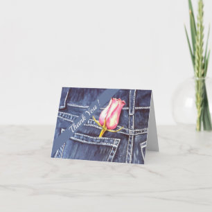 De roze en Blauwe Waterverf van het Denim Bloemen Bedankkaart