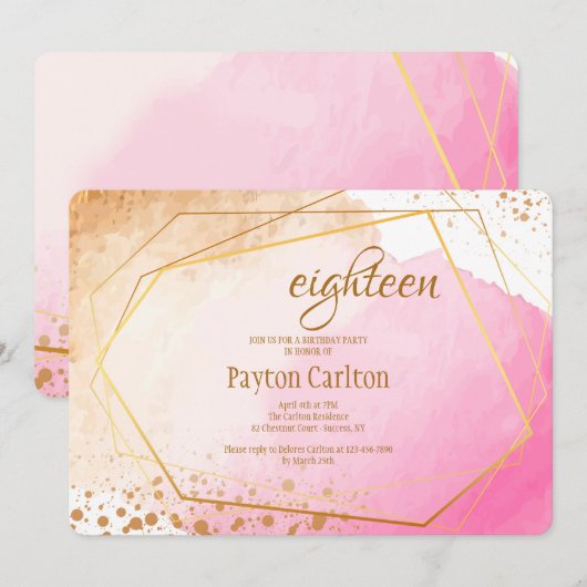 De roze en Gouden Uitnodiging van de Partij van de (Voorkant / Achterkant)