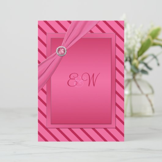 De roze en Rode Uitnodiging Met monogram van de (Staand voorkant)