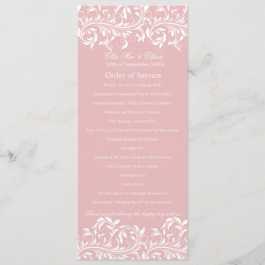 De roze en witte Orde van Dienst van Sarah Jane Programmakaart (Voorkant)