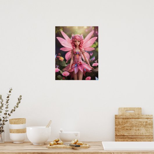 De roze fee | Fantasy digitale kunst Poster (Keuken)