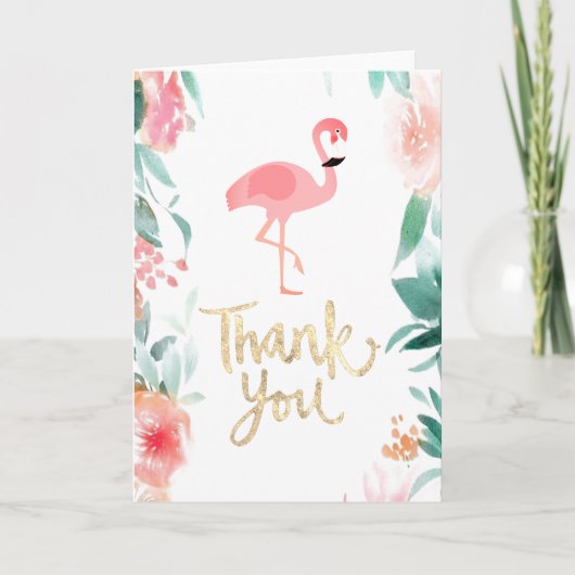 de roze flamingo dankt u typografie bedankkaart (Voorkant)