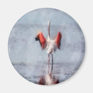 De roze Flamingo in Waterverf Magneet