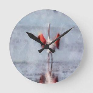 De roze Flamingo in Waterverf Ronde Klok