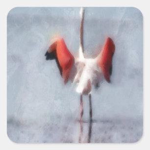De roze Flamingo in Waterverf Vierkante Sticker