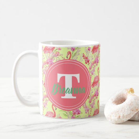 De roze Flamingo voegt de mok van het (Met donut)