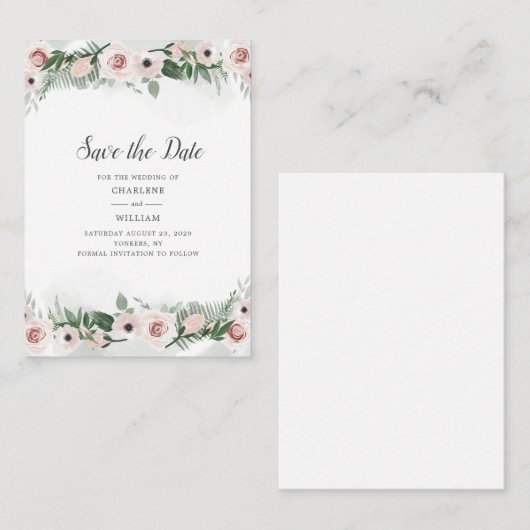 De roze Floral Blush Trendy Waterverf sparen de Da Notitiekaartje (Voorkant / Achterkant)