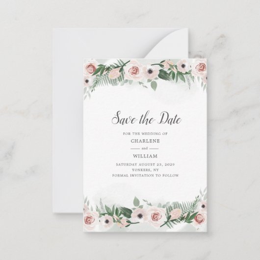 De roze Floral Blush Trendy Waterverf sparen de Da Notitiekaartje (Voorkant)