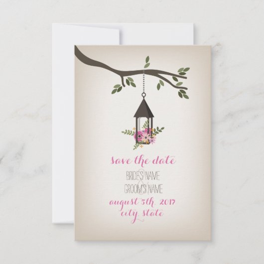 De roze Floral LantaarnBoom sparen de Datum Save The Date (Voorkant)