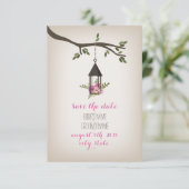 De roze Floral LantaarnBoom sparen de Datum Save The Date (Staand voorkant)