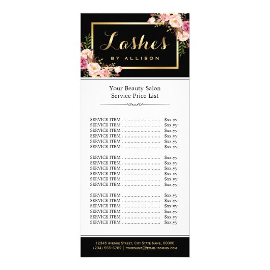 De roze Floral Makeup-prijslijst van het Manuscrip Reclamekaart (Voorkant)