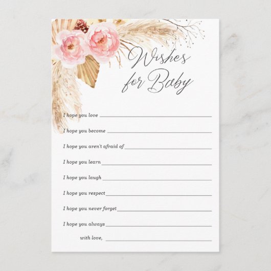 De roze Floral pampas van Boho voor een meisje Advieskaart (Voorkant)