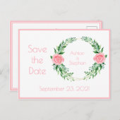 De roze Floral Waterverf Eenvoudig sparen de Datum Aankondigingskaart (Voorkant / Achterkant)