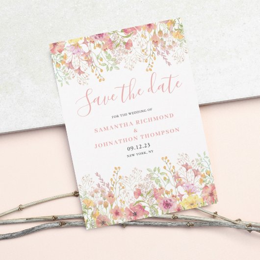 De roze Floral Waterverf sparen de Datum Save The Date