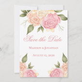 De roze Floral Waterverf trouwt sparen de Datum Save The Date (Voorkant)