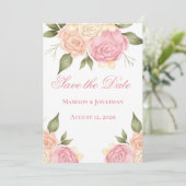 De roze Floral Waterverf trouwt sparen de Datum Save The Date (Staand voorkant)