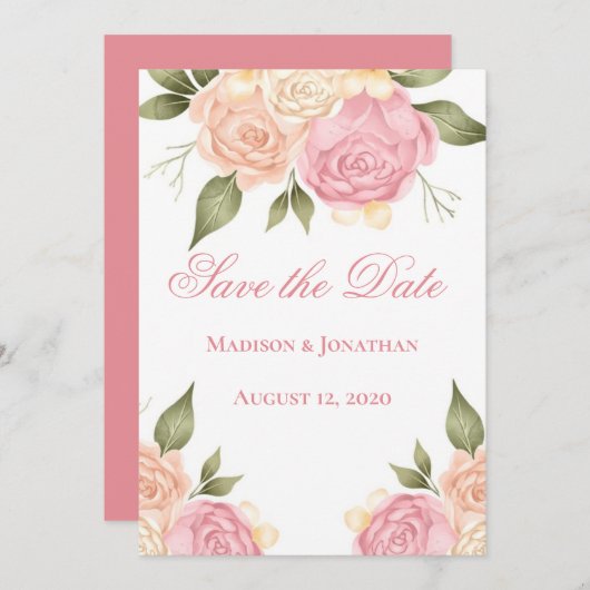 De roze Floral Waterverf trouwt sparen de Datum Save The Date (Voorkant / Achterkant)