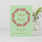 De roze Floral Wreaten sparen de Datum Save The Date (Staand voorkant)