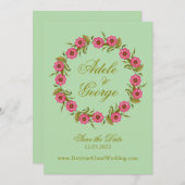 De roze Floral Wreaten sparen de Datum Save The Date (Voorkant / Achterkant)