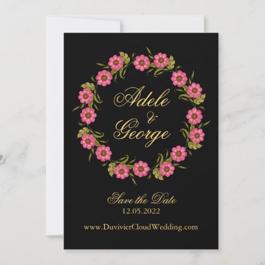 De roze Floral Wreaten sparen de Datum Save The Date (Voorkant)
