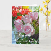 De roze gelukwensen van het rozenHuwelijk Kaart (Gele Bloem)