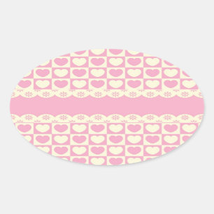 De roze Geruite Ovale Sticker van het Hart