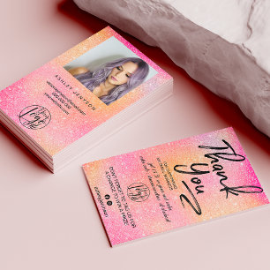 De roze glitter logo van de manuscriptfoto bedankt visitekaartje