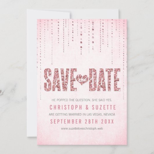 De roze glitter ziet sparen de Datum Save The Date (Voorkant)