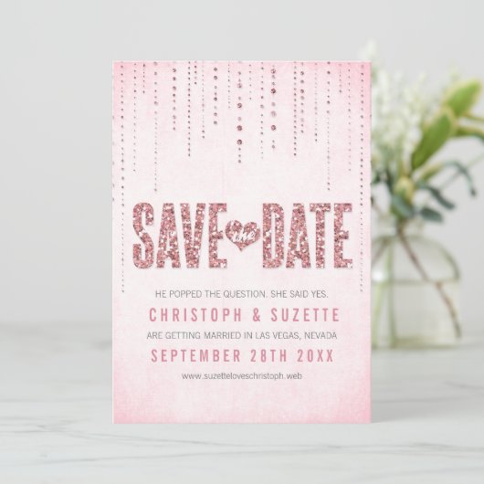 De roze glitter ziet sparen de Datum Save The Date (Staand voorkant)