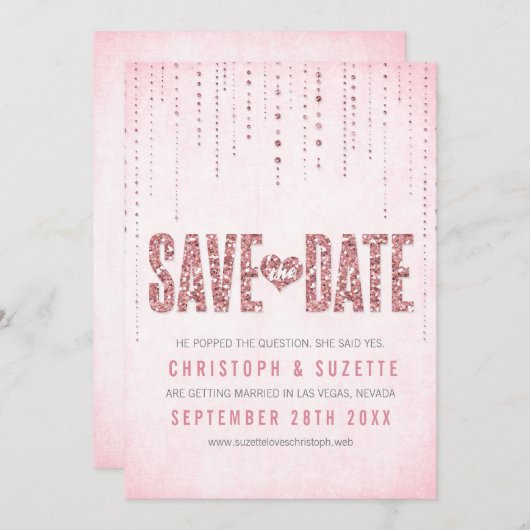 De roze glitter ziet sparen de Datum Save The Date (Voorkant / Achterkant)