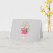 De roze gouden kaart van de cake Gelukkige (Gele Bloem)